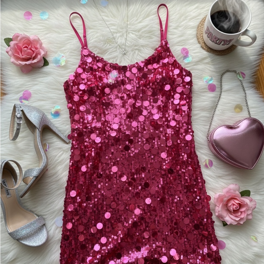 SHEIN Hot Pink Sequin Cami Dress